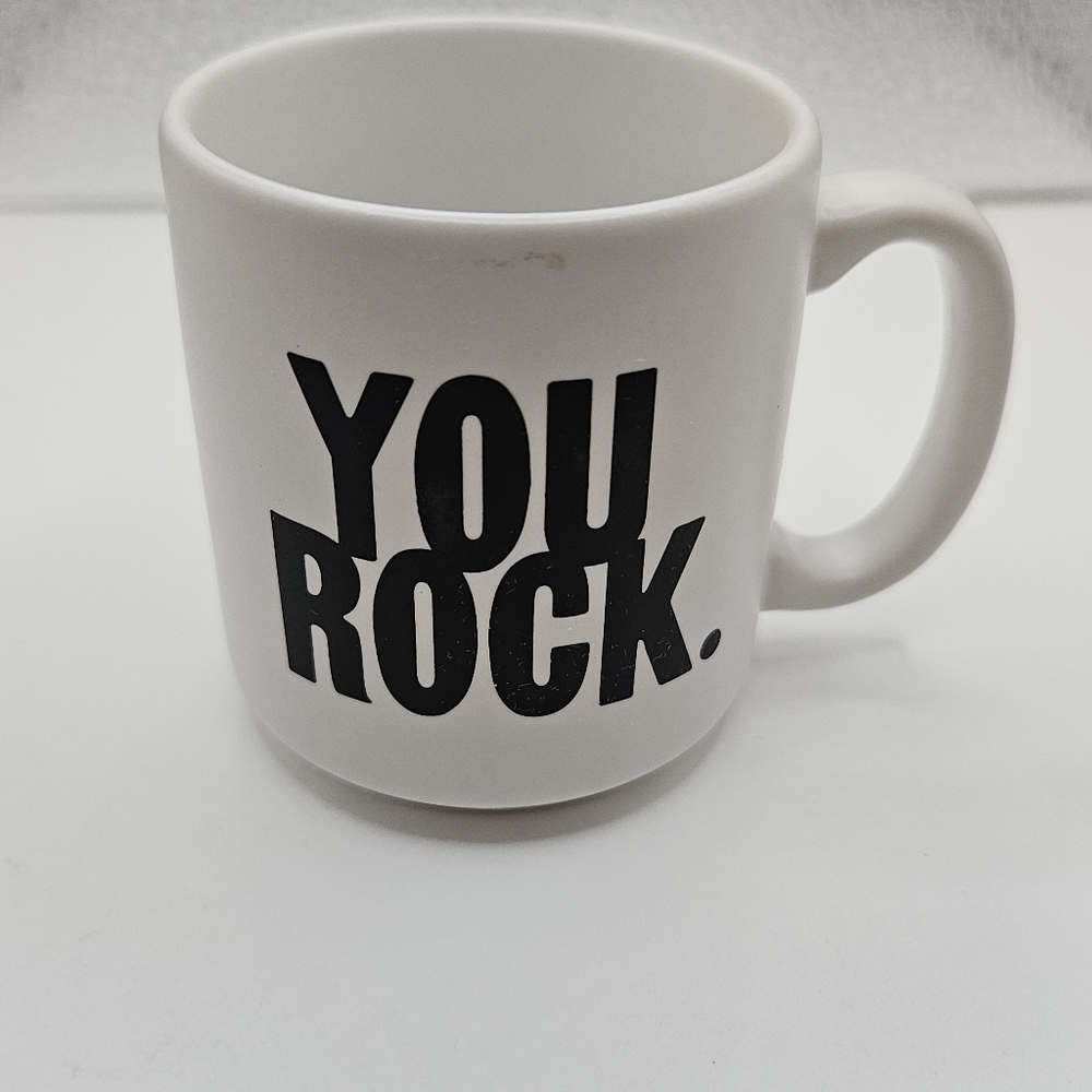 "You Rock" Mini White Ceramic Espresso Mug with Black Text